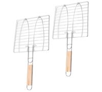 KOMBIUDA 2pcs Panier à Poisson pour Griller en Fil de Fer Poignée Anti-brûlure en Bois, Accessoires pour Barbecue en Plein Air et Camping