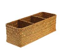 KOMBIUDA Boîte De Rangement Tissée En Jonc De Mer 3 Compartiments Couleur Café, Organisateur De Bureau Polyvalent, Matériau Naturel, Pour Maison Et Bureau, Compact Et Léger