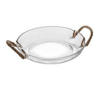 KOMBIUDA Corbeille à Fruits en Verre Poignée en Rotin, Style Rétro | Plateau de Service pour Fruits et Noix, Fer et Verre, Salon ou Chambre, Panier Décoratif