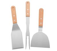 KOMBIUDA Ensemble D'ustensiles pour Barbecue Acier Inoxydable et Bois 3 Pièces Spatule à Retourner et Fourchette Grill pour Barbecue Extérieur et Repas de Famille