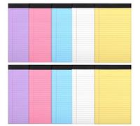 KOMBIUDA Paquet de 10 Bloc-notes A5 en Papier, Pages Lignées | 50 Feuilles Chacun, Ligne de Déchirure Pointillée, pour Listes, École et Bureau