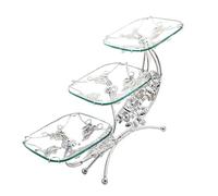KOMBIUDA Plateau à Fruits Européen en Verre, Présentoir à Desserts à Trois | Rack Décoratif en Métal Argenté, pour Bonbons, Gâteaux et Fruits, Usage Fête ou Pique-niques