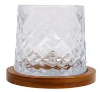 KOMBIUDA Verre à Whisky 280ml Classique Rotatif avec Base en Bois | Base Stable Anti-basculement, Évite les Renversements, pour Bar et Ktv, Verre Transparent, Accessoire Bois
