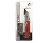 KOMBO - Cutter à Lame Pliable en Acier Inoxydable, Poignée en Métal et ABS - Verrouillage Automatique, 5 Lames Incluses