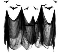 KOMEIYL Halloween Tissu Noir, 215 * 500cm Suspendu Tissu Effrayant, Tissu Effrayant pour Halloween, Tissu Effrayant Rideaux Maison Hantée, S'applique Créer Halloween Ambiance Palpitante