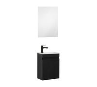 Kometmöbel Meuble Lave-Mains 40cm Lavabo déjà monté Noir avec Miroir | Déjà monté, Porte à fermeture douce, Suspendu au mur, Gain de place, Pour salle de bain d'invités et WC, Design moderne