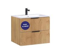 Kometmöbel Meuble Vasque 60 cm pré-monté Lavabo avec Meuble Salle de Bain (Chêne rainuré 60 cm, avec mitigeur Noir)