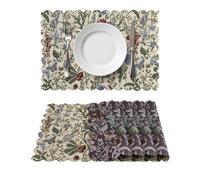 Komforbaa Lot de 4 Polyester Libellules Fleurs Sets de Table, Lavables et Infroissables Dessous de Table Style Campagne, Napperons Vintage Robustes avec Bord Ondulé Multicolore 45x30cm