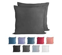 Komfortec 100% Coton Jersey Taie d'oreiller - Lot de 2-50x50 cm, Oreiller 150 g/m², Housse de Coussin, Anthracite