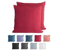 Komfortec 100% Coton Jersey Taie d'oreiller - Lot de 2-50x50 cm, Oreiller 150 g/m², Housse de Coussin, Aurore Rouge