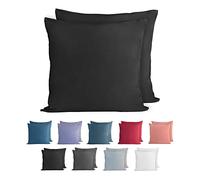 Komfortec 100% Coton Jersey Taie d'oreiller - Lot de 2-50x50 cm, Oreiller 150 g/m², Housse de Coussin, Noir