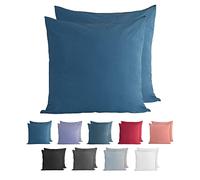 Komfortec 100% Coton Jersey Taie d'oreiller - Lot de 2-80x80 cm, Oreiller 150 g/m², Housse de Coussin, Bleu