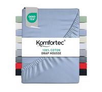 Komfortec - Drap-Housse en Jersey 160 x 200 cm, 100 pour Cent Coton, Bleu Clair