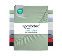 Komfortec - Drap-Housse en Jersey 160 x 200 cm, 100 pour Cent Coton, Vert