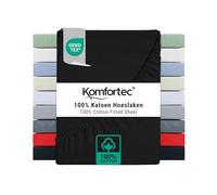 Komfortec Drap Housse Lit 140x200 cm - Jersey 100% Coton 135g/m² - Certifié Oeko-Tex - Bonnet 30 cm - Drap Lit avec Élastique pour Matelas Épais - Noir