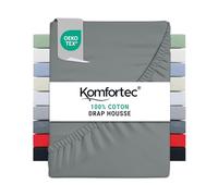 Komfortec Drap Housse Lit 140x200 cm - Jersey 100% Coton 135g/m² - Certifié Oeko-Tex - Bonnet 30 cm - Drap Lit avec Élastique pour Matelas Épais - Gris