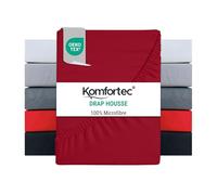 Komfortec Drap Housse Lit 140x200 cm - Microfibre Brossée Douce 90 g/m² - Bonnet 30 cm - Drap avec Élastique Tout Autour - Certifié Oeko-Tex - Respirant & Facile d’Entretien - Rouge