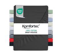 Komfortec Drap Housse Lit 160x200 cm - Jersey 100% Coton 135g/m² - Certifié Oeko-Tex - Bonnet 30 cm - Drap Lit avec Élastique pour Matelas Épais - Anthracite