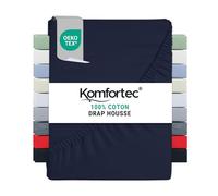 Komfortec Drap Housse Lit 160x200 cm - Jersey 100% Coton 135g/m² - Certifié Oeko-Tex - Bonnet 30 cm - Drap Lit avec Élastique pour Matelas Épais - Bleu