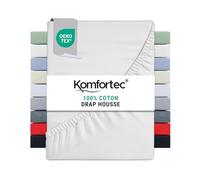Komfortec Drap Housse Lit 160x200 cm - Jersey 100% Coton 135g/m² - Certifié Oeko-Tex - Bonnet 30 cm - Drap Lit avec Élastique pour Matelas Épais - Blanc