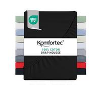 Komfortec Drap Housse Lit 180x200 cm - Jersey 100% Coton 135g/m² - Certifié Oeko-Tex - Bonnet 30 cm - Drap Lit avec Élastique pour Matelas Épais - Noir