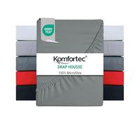 Komfortec Drap Housse Lit 180x200 cm - Microfibre Brossée Douce 90 g/m² - Bonnet 30 cm - Drap avec Élastique Tout Autour - Certifié Oeko-Tex - Respirant & Facile d’Entretien - Gris