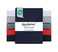 Komfortec Drap Housse Lit 180x200 cm - Microfibre Brossée Douce 90 g/m² - Bonnet 30 cm - Drap avec Élastique Tout Autour - Certifié Oeko-Tex - Respirant & Facile d’Entretien - Bleu