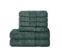 Komfortec Ensemble de Serviettes 6 Pièces, 2 Serviettes de Bain 70x140 cm et 4 Serviettes de Toilette 50x100 cm, Linge de Bain Coton Doux et Absorbant, Vert Foncé