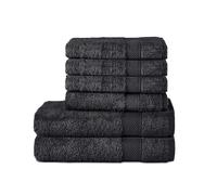 Komfortec Ensemble de Serviettes 6 Pièces, 2 Serviettes de Bain 70x140 cm et 4 Serviettes de Toilette 50x100 cm, Linge de Bain Coton Doux et Absorbant, Noir