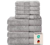 Komfortec Ensemble de Serviettes 8 Pièces, 4 Serviettes de Bain 70x140 cm et 4 Essuie-Mains 50x100 cm, 100% Coton, Gris Argent