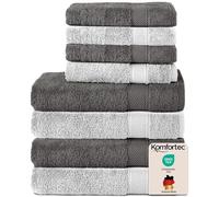 Komfortec Ensemble de Serviettes 8 Pièces, 4 Serviettes de Bain 70x140 cm et 4 Essuie-Mains 50x100 cm, 100% Coton, Gris Anthracite/Blanc