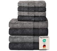 Komfortec Ensemble de Serviettes 8 Pièces, 4 Serviettes de Bain 70x140 cm et 4 Essuie-Mains 50x100 cm, 100% Coton, Gris Anthracite/Noir