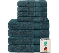 Komfortec Ensemble de Serviettes 8 Pièces, 4 Serviettes de Bain 70x140 cm et 4 Essuie-Mains 50x100 cm, 100% Coton, Bleu Pétrole