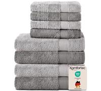 Komfortec Ensemble de Serviettes 8 Pièces, 4 Serviettes de Bain 70x140 cm et 4 Essuie-Mains 50x100 cm, 100% Coton, Gris Anthracite/Gris Argent