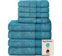 Komfortec Ensemble de Serviettes 8 Pièces, 4 Serviettes de Bain 70x140 cm et 4 Essuie-Mains 50x100 cm, 100% Coton, Turquoise
