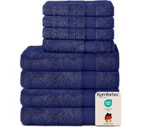 Komfortec Ensemble de Serviettes 8 Pièces, 4 Serviettes de Bain 70x140 cm et 4 Essuie-Mains 50x100 cm, 100% Coton, Bleu Marine