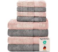 Komfortec Ensemble de Serviettes 8 Pièces, 4 Serviettes de Bain 70x140 cm et 4 Essuie-Mains 50x100 cm, 100% Coton, Gris Anthracite/Rose