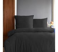 Komfortec Literie Premium Housse de Couette 3 pièces Super Douce 200x200 cm + 2 taies d'oreiller 80x80 cm, 100% Microfibre brossée, Noir
