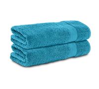 Komfortec Lot de 2 Serviettes 50x100 cm, 100% Coton, Douces et Absorbantes, Serviettes de Toilette, Turquoise