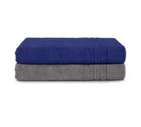 Komfortec Lot de 2 Serviettes de Sauna 70 x 200 cm en 100% Coton XXL - Serviette de Sauna Douce - Grande Taille - Séchage Rapide - Anthracite/Bleu Marine
