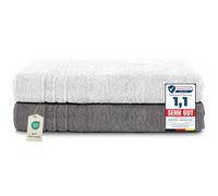 Komfortec Lot de 2 Serviettes de Sauna 80 x 200 cm 100% Coton XXL - Grandes Serviettes de Sauna Douces à séchage Rapide - Gris/Blanc