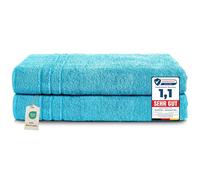 Komfortec Lot de 2 Serviettes de Sauna 80 x 200 cm 100% Coton XXL - Grandes Serviettes de Sauna Douces, à séchage Rapide, Turquoise