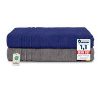 Komfortec Lot de 2 Serviettes de Sauna 80 x 200 cm 100% Coton XXL - Grandes Serviettes de Sauna Douces, à séchage Rapide, Gris Anthracite/Bleu Marine