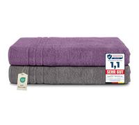 Komfortec Lot de 2 Serviettes de Sauna 80 x 200 cm 100% Coton XXL - Grandes Serviettes de Sauna Douces, à séchage Rapide, Gris Anthracite/Violett