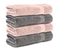 Komfortec Lot de 4 Serviettes de Bain 70x140 cm, 100% Coton, Douces et Très Absorbantes, Grande Taille, Anthracite/Rose