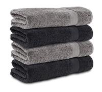Komfortec Lot de 4 Serviettes de Bain 70x140 cm, 100% Coton, Douces et Très Absorbantes, Grande Taille, Anthracite/Noir