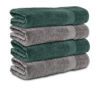 Komfortec Lot de 4 Serviettes de Bain 70x140 cm, 100% Coton, Douces et Très Absorbantes, Grande Taille, Anthracite/Vert Foncé