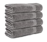 Komfortec Lot de 4 Serviettes de Bain 70x140 cm, 100% Coton, Douces et Très Absorbantes, Grande Taille, Anthracite