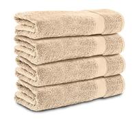 Komfortec Lot de 4 Serviettes de Bain 70x140 cm, 100% Coton, Douces et Très Absorbantes, Grande Taille, Beige