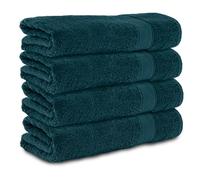 Komfortec Lot de 4 Serviettes de Bain 70x140 cm, 100% Coton, Douces et Très Absorbantes, Grande Taille, Bleu Pétrole